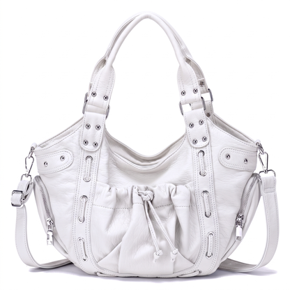 Women's Studded Vegan Leather Hobo Bag in White