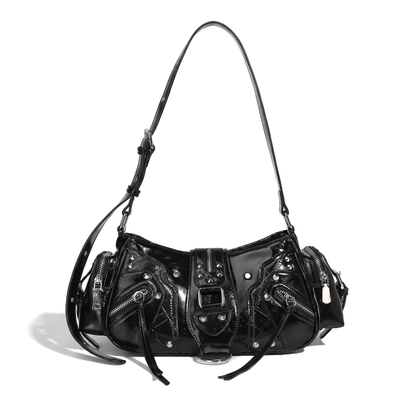 Women's Studded Vegan Leather Shoulder Bag, front view