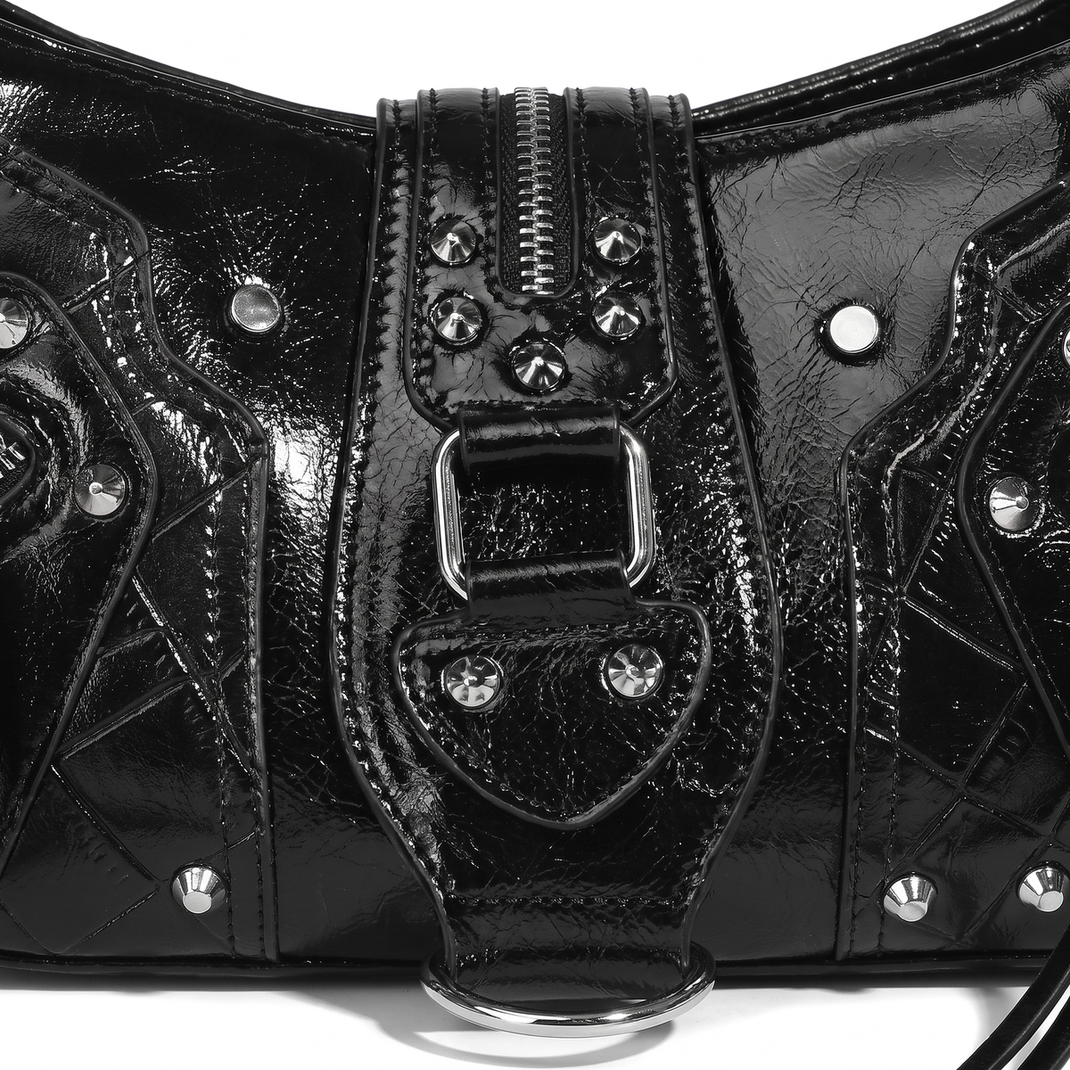 Women's Studded Vegan Leather Shoulder Bag, hardware close-up