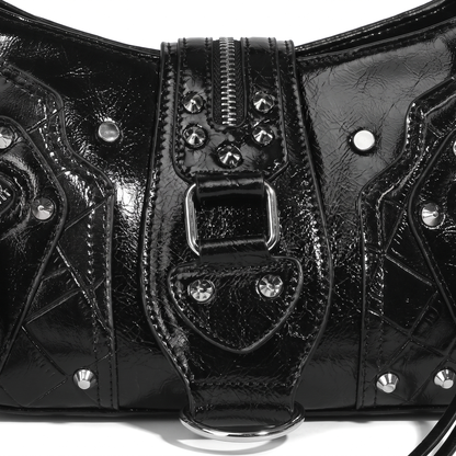 Women's Studded Vegan Leather Shoulder Bag, hardware close-up
