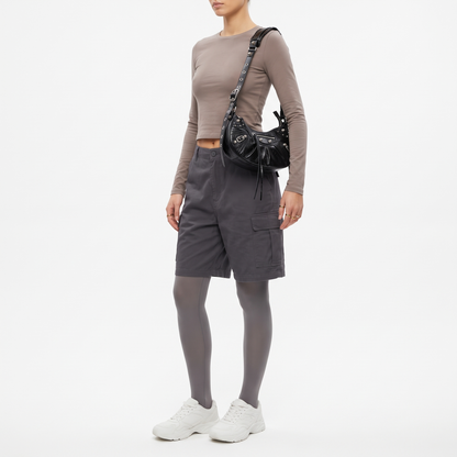Women's Studded Vegan Leather Shoulder Bag, worn by a model