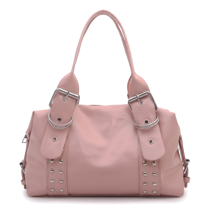 Women's Studded Vegan Leather Shoulder Bag, front view