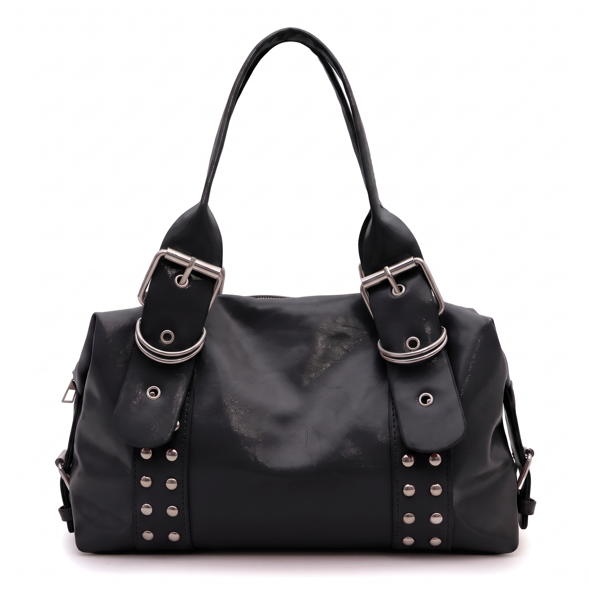 Women's Studded Vegan Leather Shoulder Bag in Black