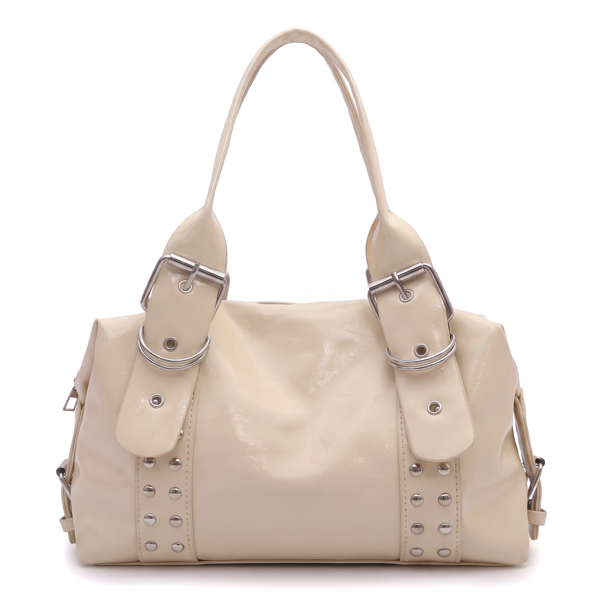 Women's Studded Vegan Leather Shoulder Bag in Cream