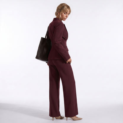Sunoire womens tailored blazer and wide leg trousers elegant formal pant suit set three quarter 01
