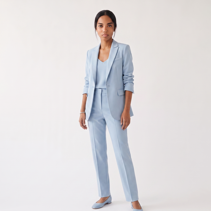 Women's Straight Leg Pants Set – Beige Going Out Party — Blue