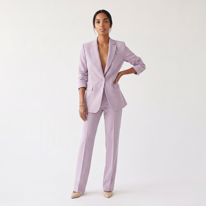 Sunoire womens textured blazer and pants set elegant fitted jacket with straight leg trousers colorway purple front hero 01