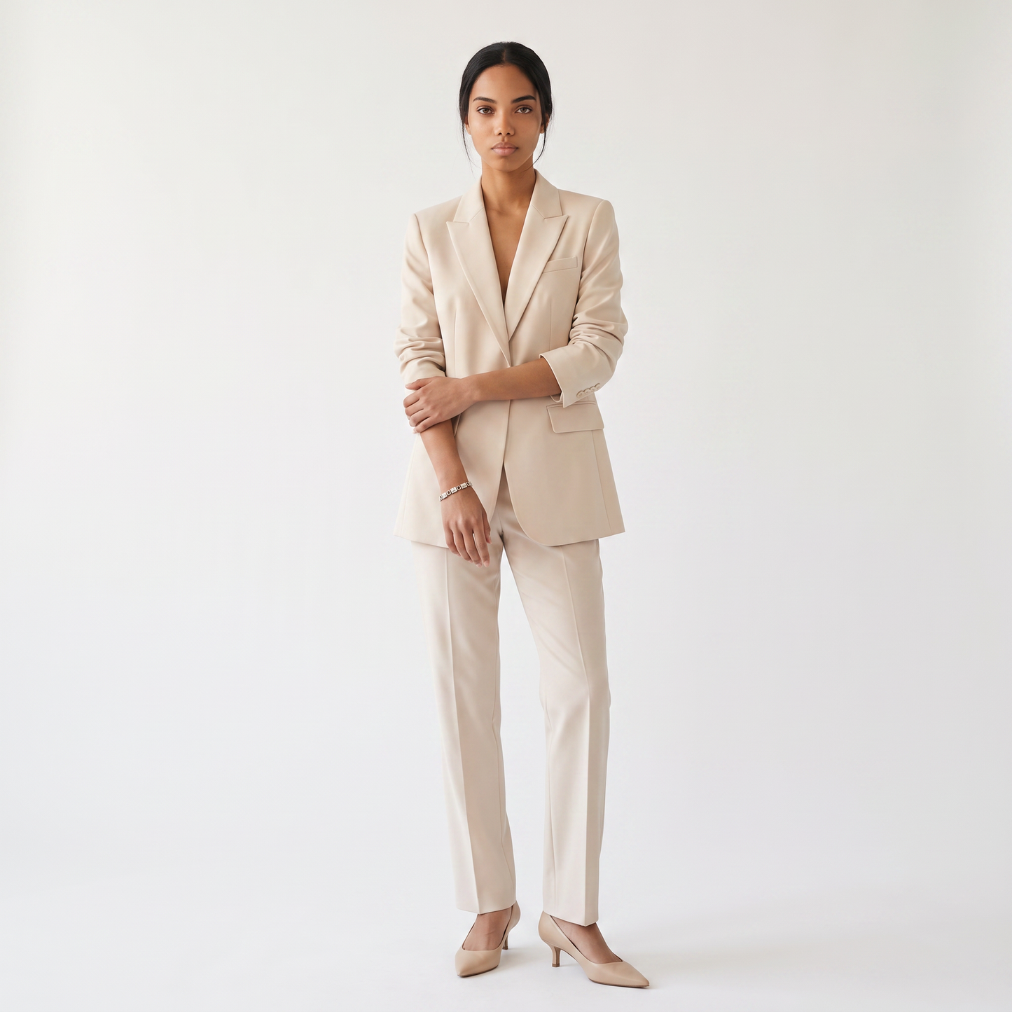 Sunoire womens textured blazer and pants set elegant fitted jacket with straight leg trousers front hero 01
