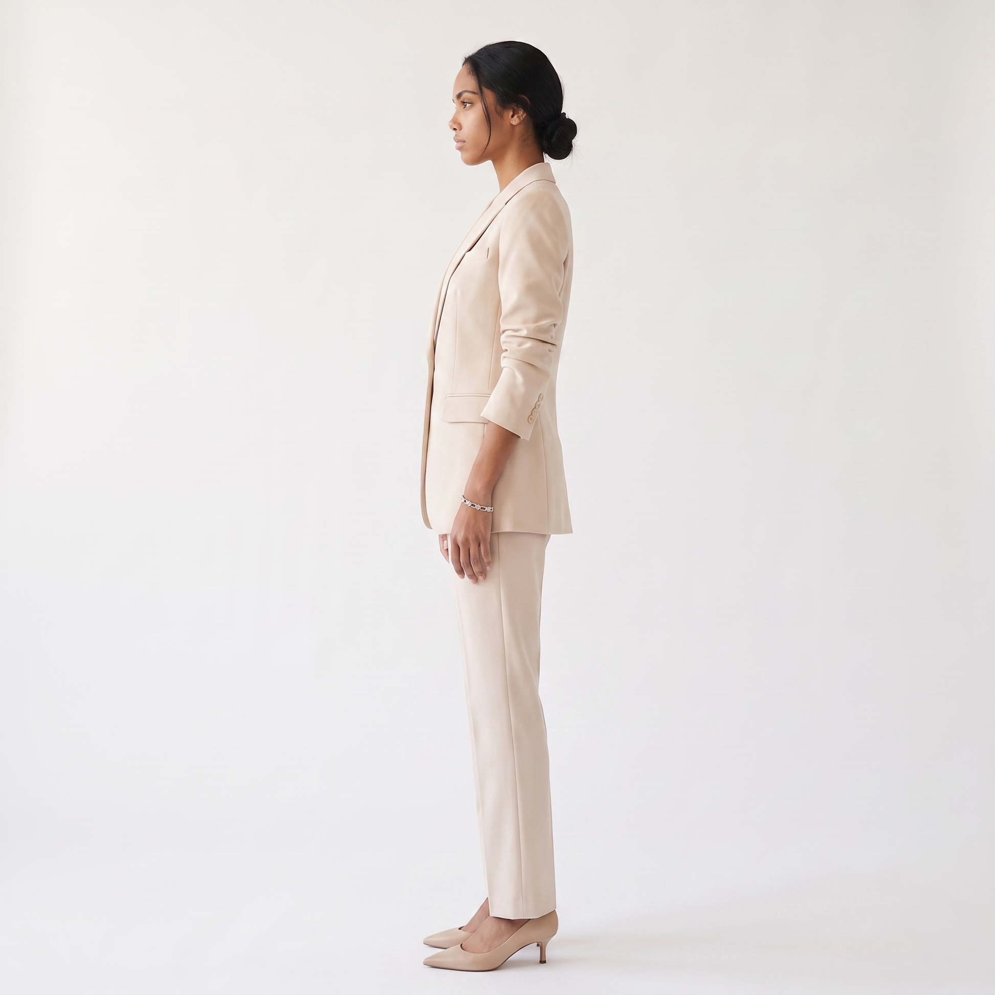 Sunoire womens textured blazer and pants set elegant fitted jacket with straight leg trousers side view 01