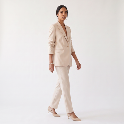 Sunoire womens textured blazer and pants set elegant fitted jacket with straight leg trousers three quarter 01