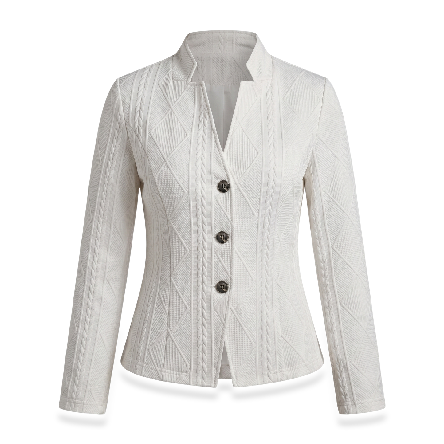 Sunoire womens textured button front structured blazer garment flatlay 01