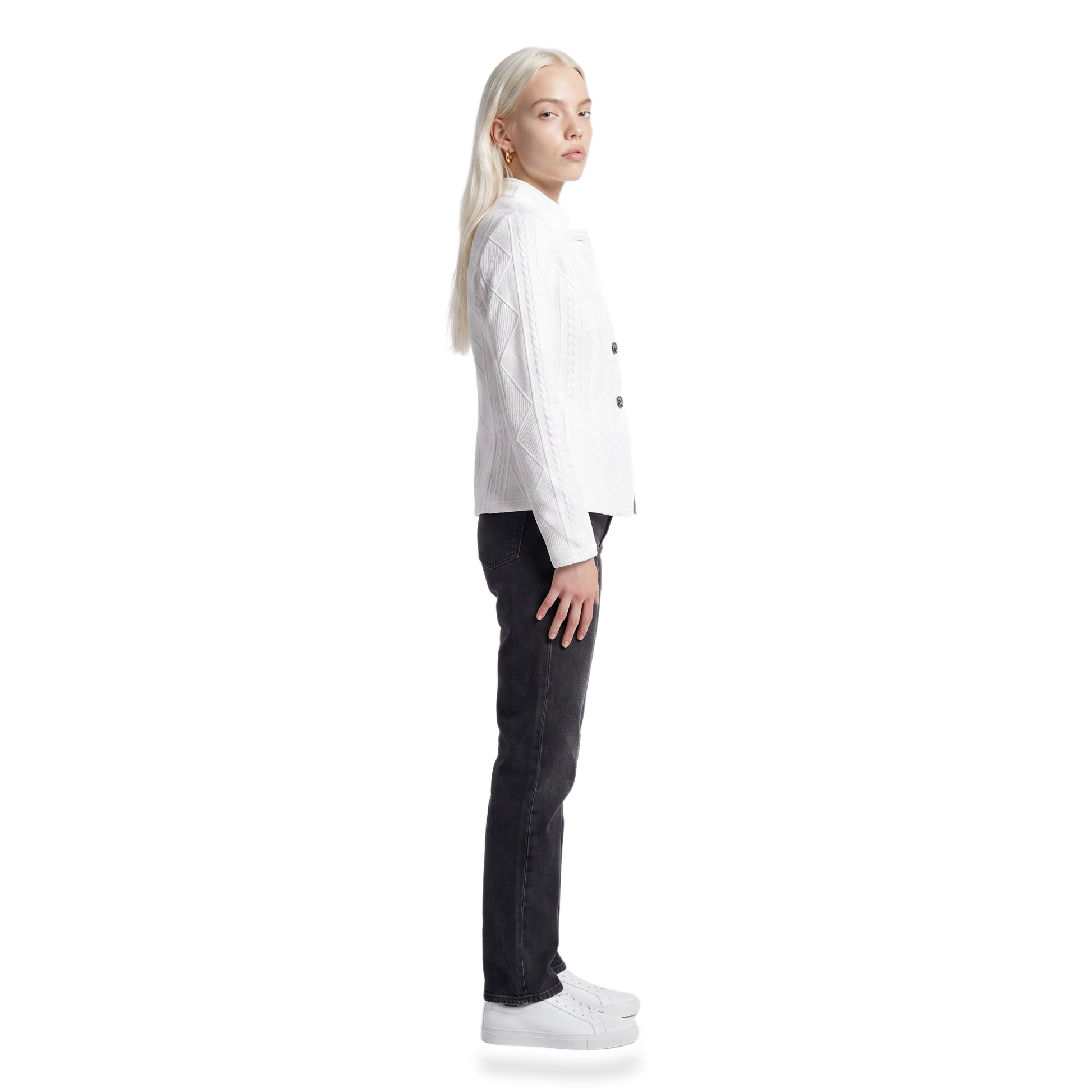 Sunoire womens textured button front structured blazer side view 01