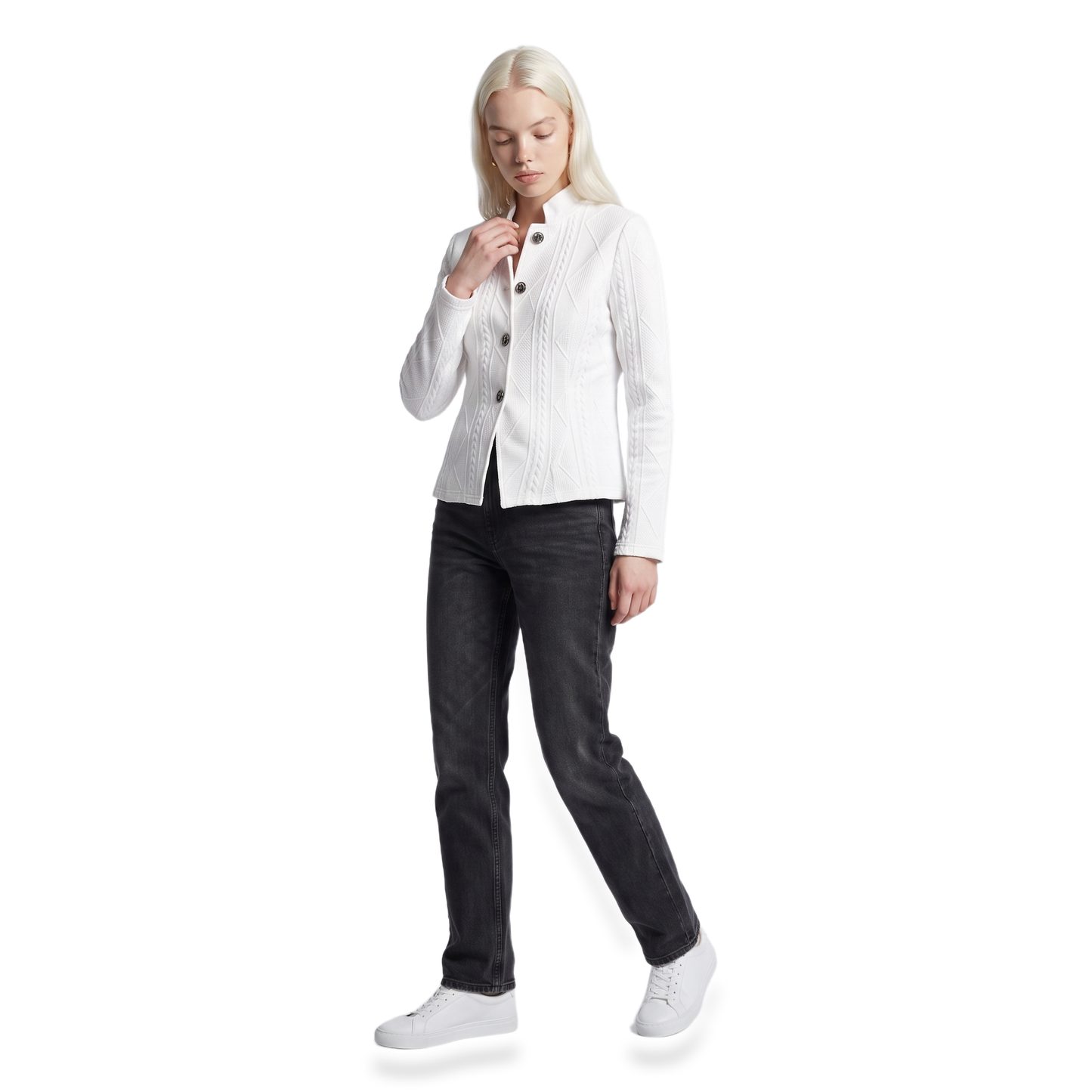 Sunoire womens textured button front structured blazer three quarter 01