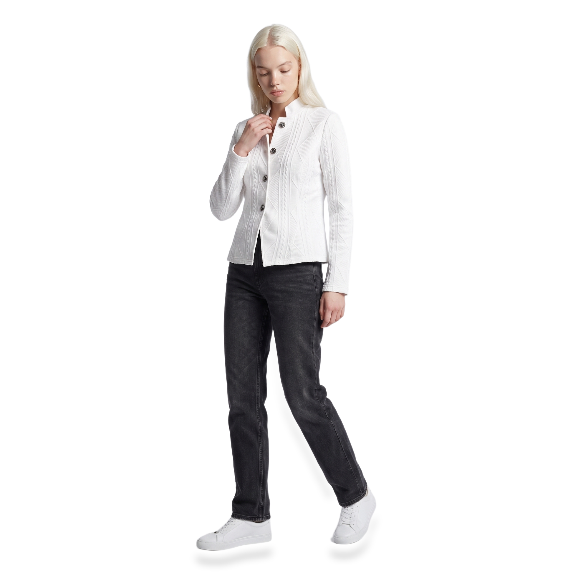 Sunoire womens textured button front structured blazer three quarter 01