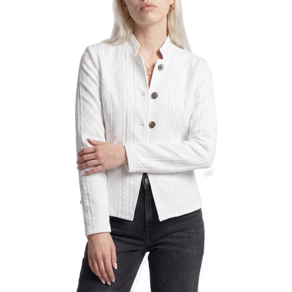 Sunoire womens textured button front structured blazer torso crop 01