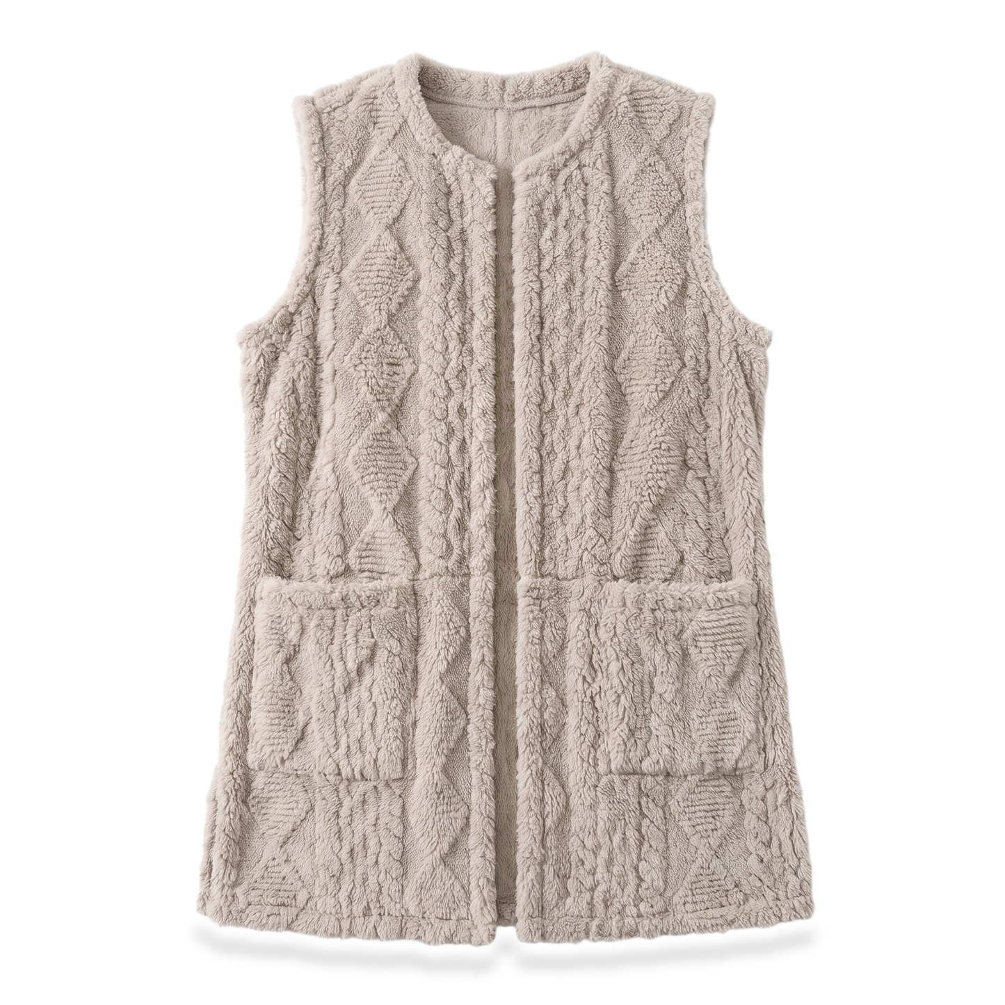 Sunoire Longline Sherpa Open-Front Vest garment flatlay