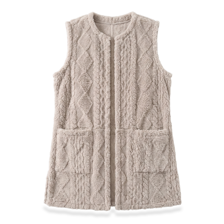 Sunoire Longline Sherpa Open-Front Vest garment flatlay