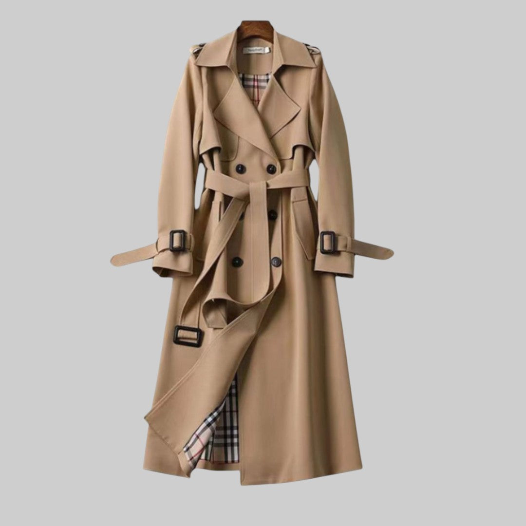 Women's Trench Coat | Belted Double Breasted Design in Beige