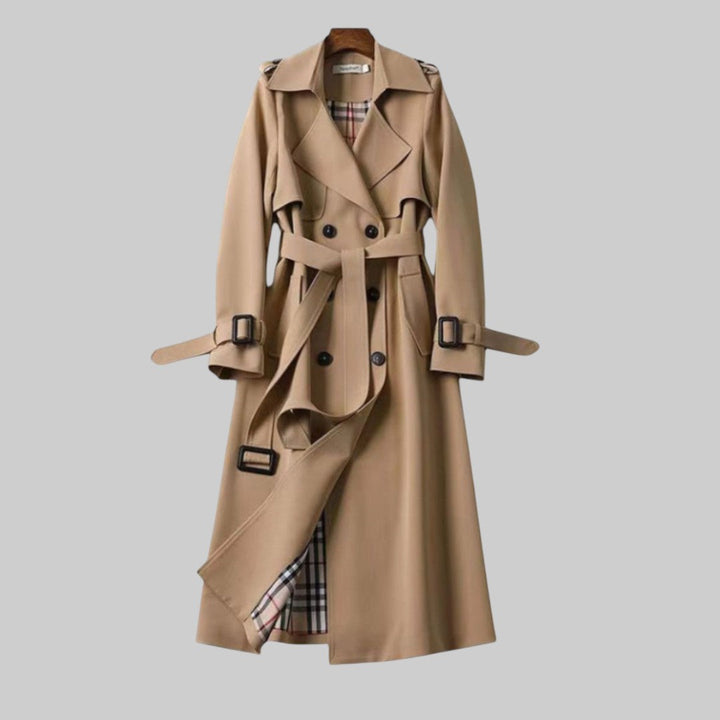 Women's Trench Coat | Belted Double Breasted Design in Beige