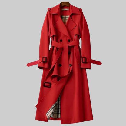 Women's Trench Coat | Belted Double Breasted Design in Red