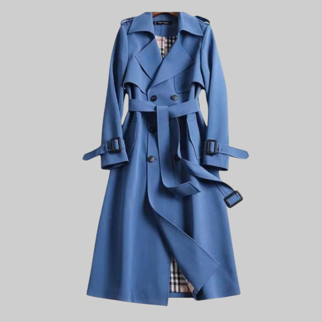 Women's Trench Coat | Belted Double Breasted Design in Blue