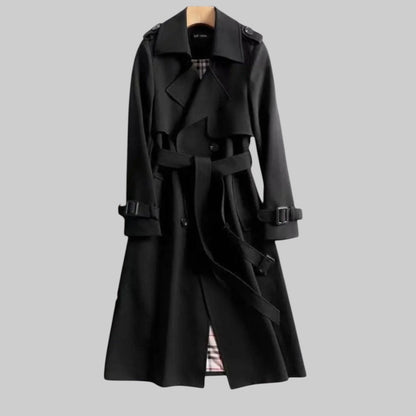 Women's Trench Coat | Belted Double Breasted Design in Black