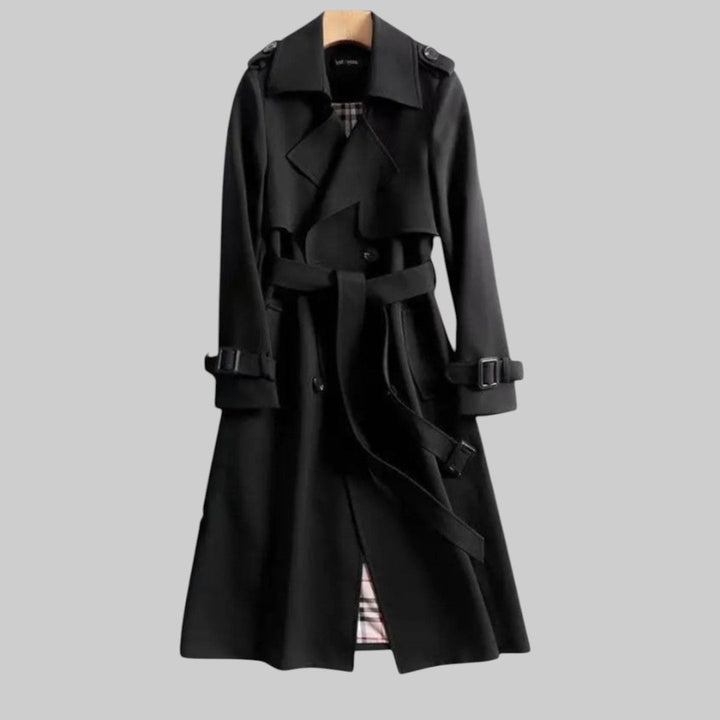 Women's Trench Coat | Belted Double Breasted Design in Black