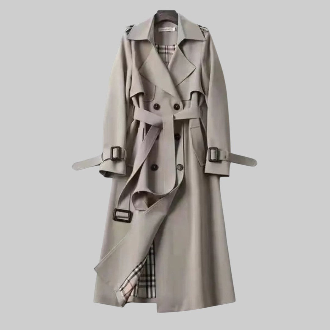 Women's Trench Coat | Belted Double Breasted Design in Grey
