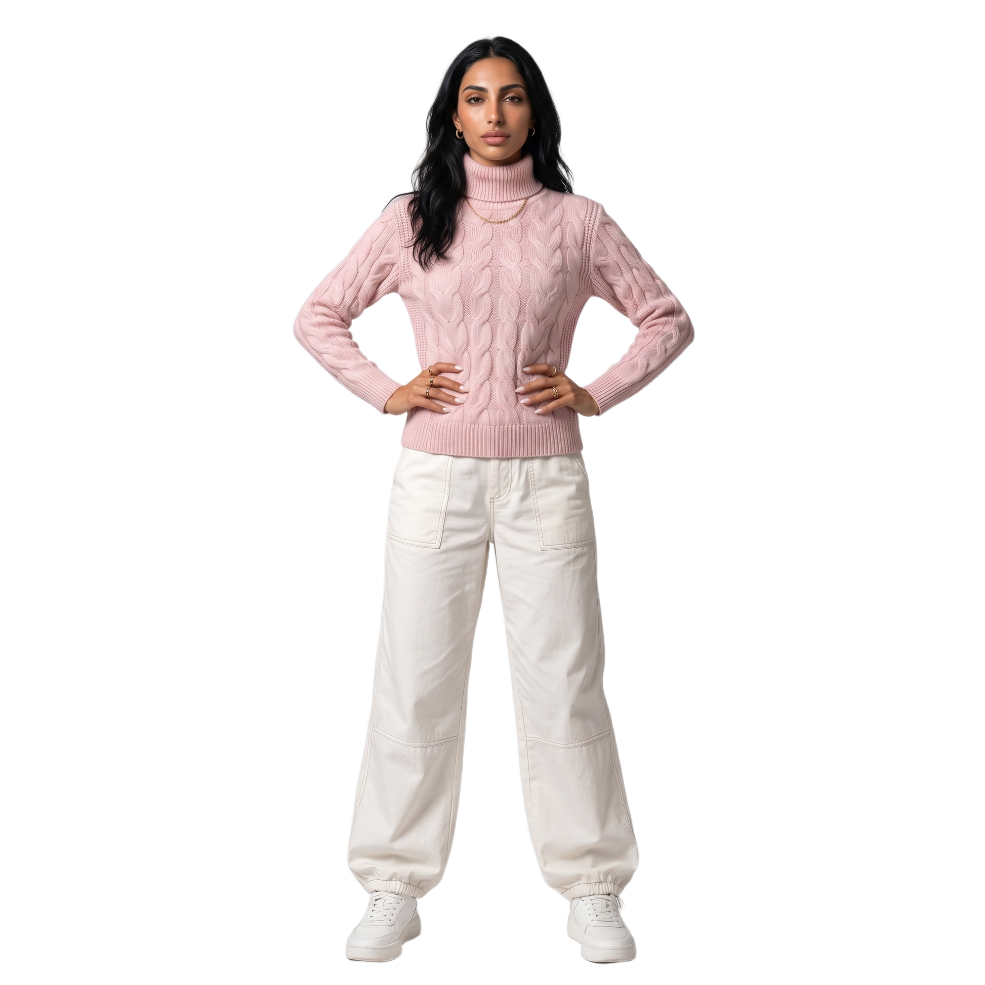 Sunoire Foldover Turtleneck Cable Knit Sweater front hero