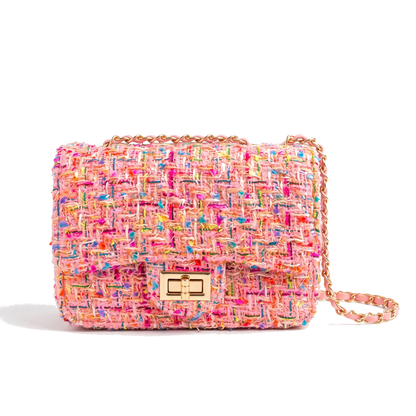 Women's Tweed Chain Flap Shoulder Bag, front view