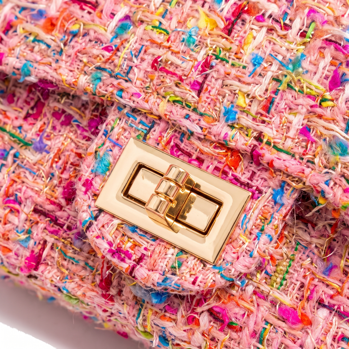 Women's Tweed Chain Flap Shoulder Bag, hardware close-up