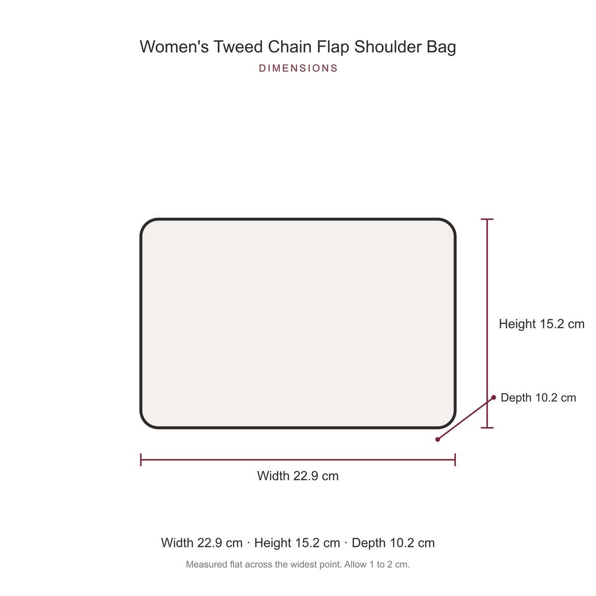 Women's Tweed Chain Flap Shoulder Bag, dimensions