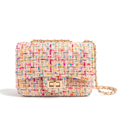 Women's Tweed Chain Flap Shoulder Bag in White