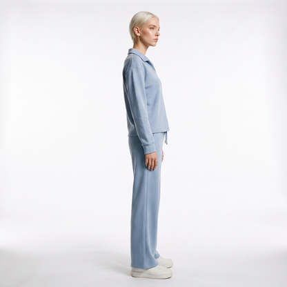 Sunoire womens two piece set with v neck top and drawstring trousers side view 01