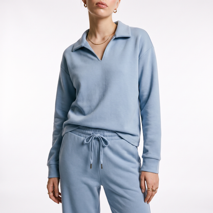 Sunoire womens two piece set with v neck top and drawstring trousers torso crop 01