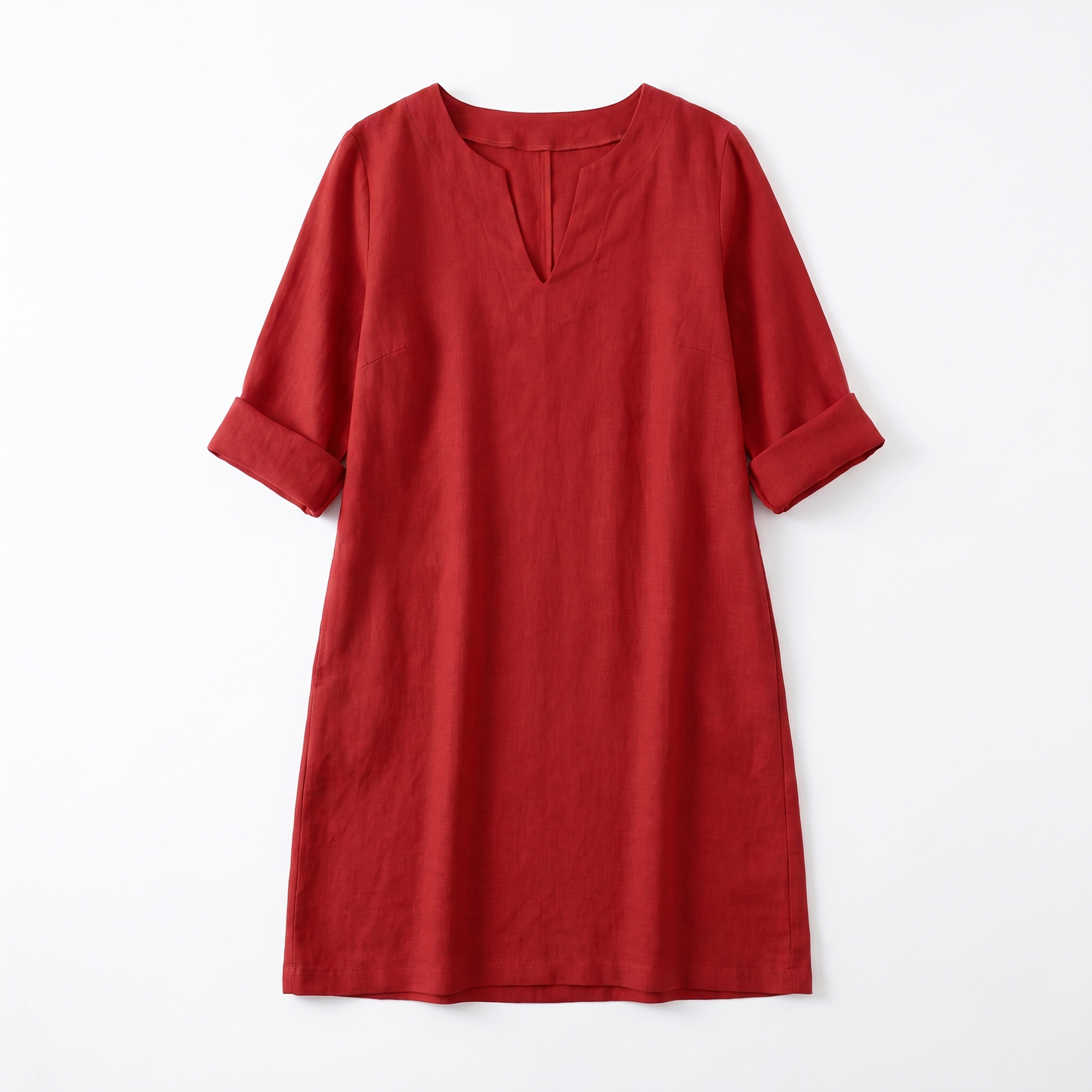 Sunoire womens v neck short sleeve cotton midi dress casual everyday summer dress garment flatlay 01
