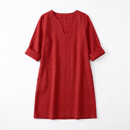 Sunoire womens v neck short sleeve cotton midi dress casual everyday summer dress garment flatlay 01