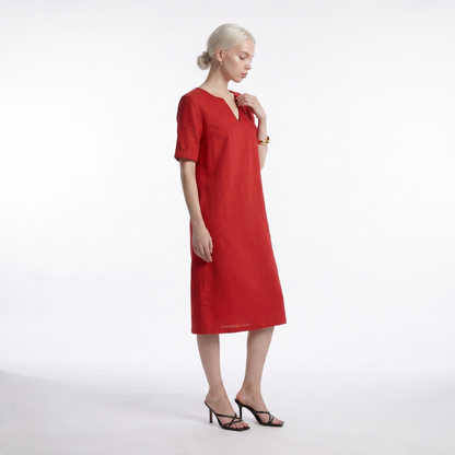 Sunoire womens v neck short sleeve cotton midi dress casual everyday summer dress three quarter 01