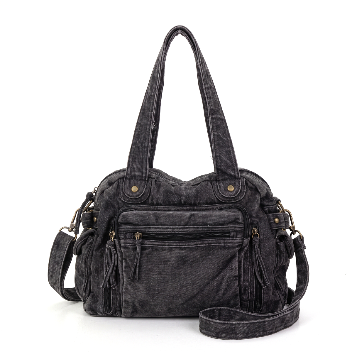 Women's Washed Denim Shoulder Bag, front view