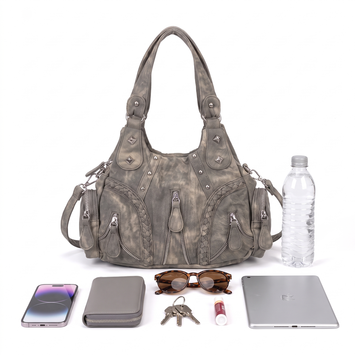 Women's Washed Denim Hobo Bag, what fits inside