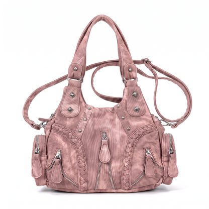 Women's Washed Denim Hobo Bag in Dusty Pink
