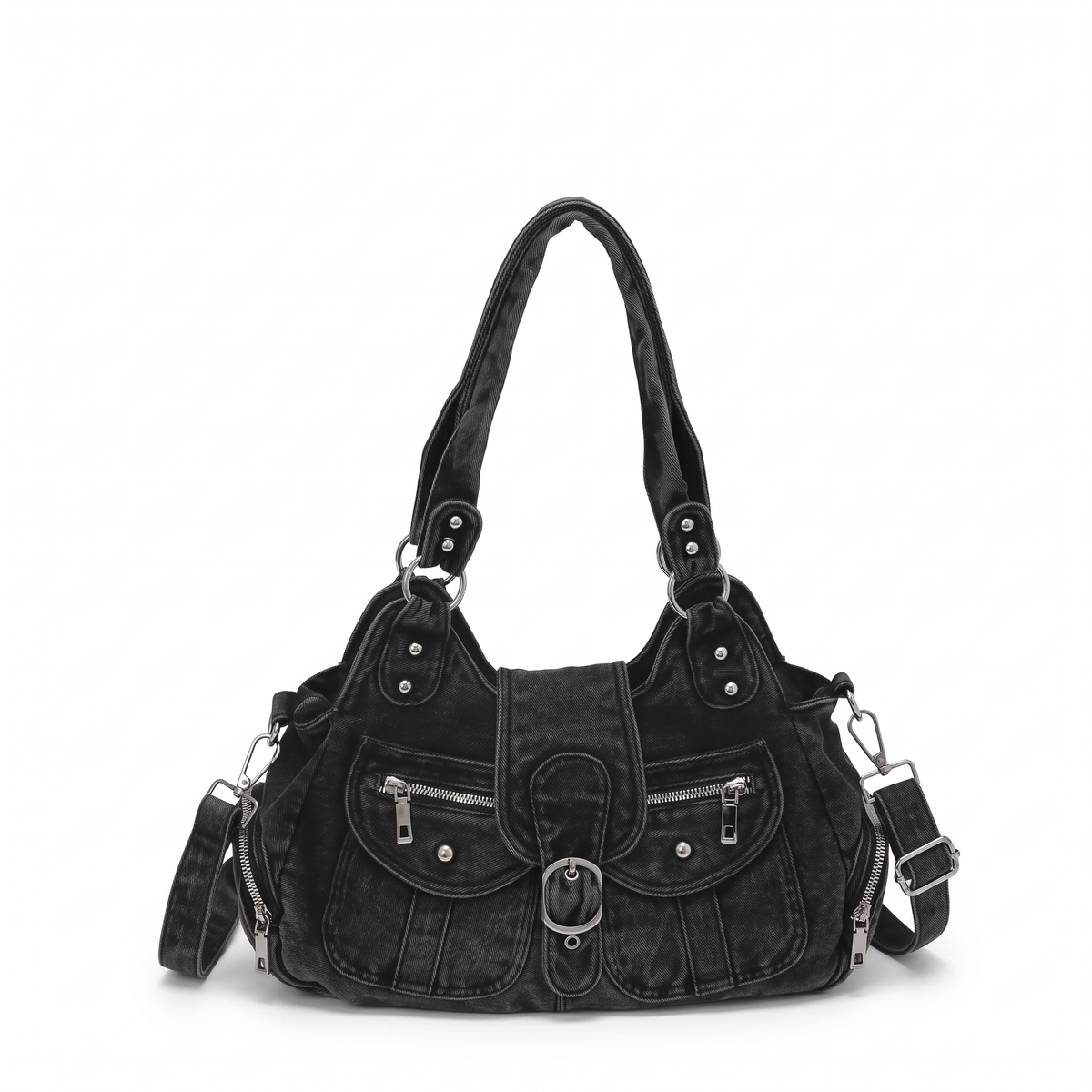 Women's Washed Denim Shoulder Bag, front view
