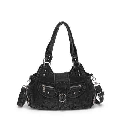 Women's Washed Denim Shoulder Bag, front view