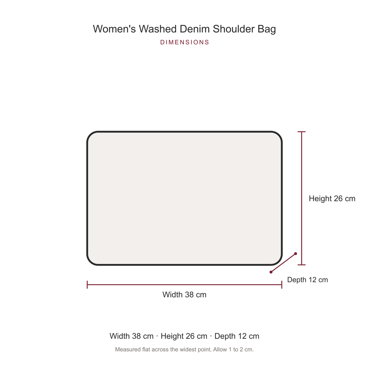 Women's Washed Denim Shoulder Bag, dimensions