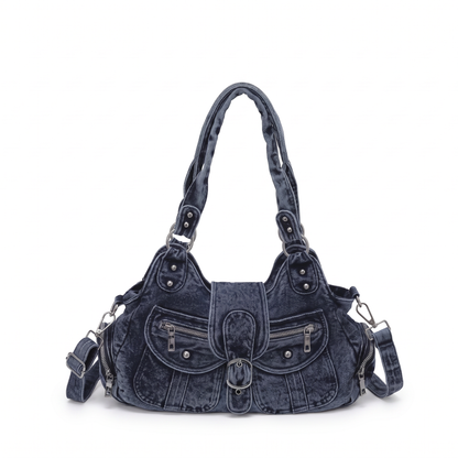 Women's Washed Denim Shoulder Bag in Indigo