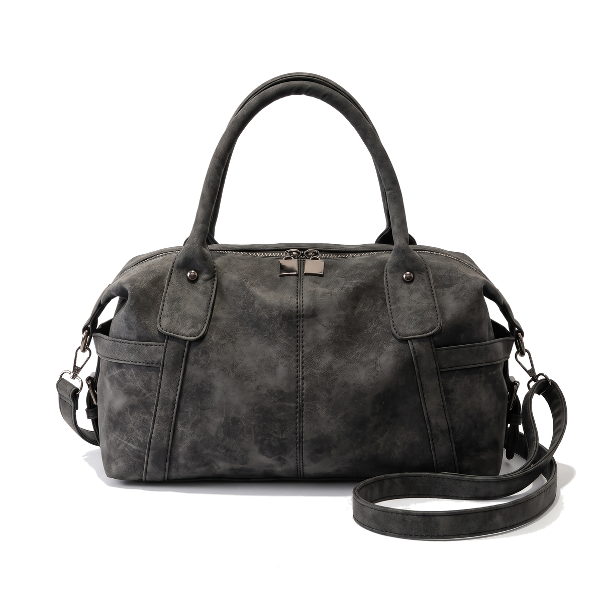 Women's Washed Faux Leather Boston Bag, front view