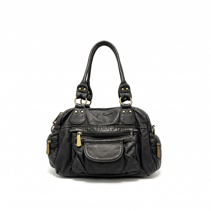 Women's Washed Faux Leather Bowling Bag, front view