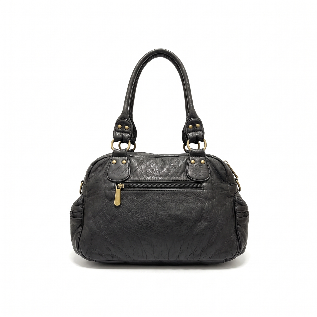 Women's Washed Faux Leather Bowling Bag, back view