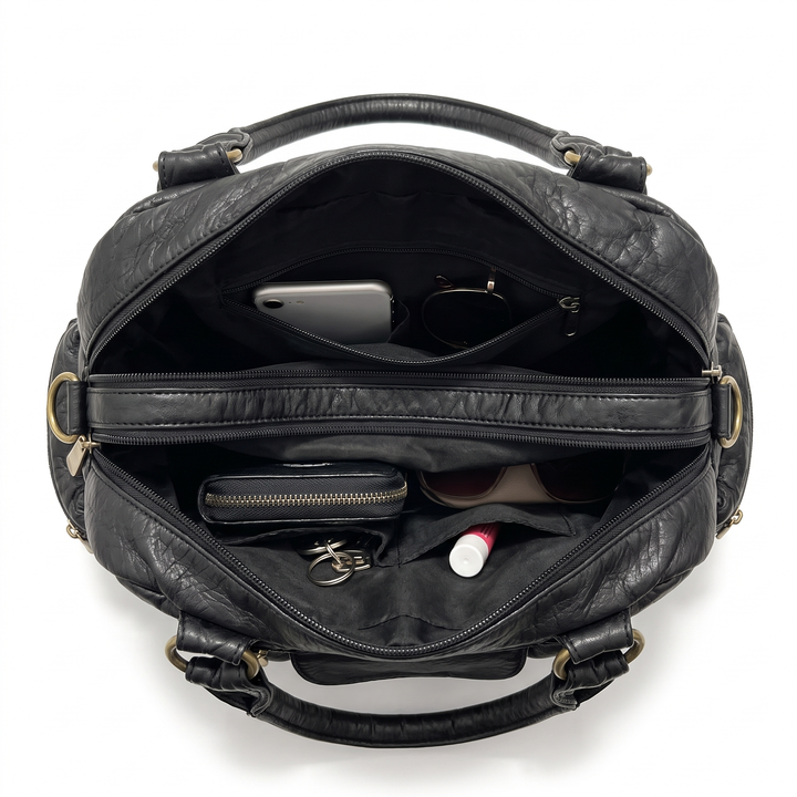 Women's Washed Faux Leather Bowling Bag, interior