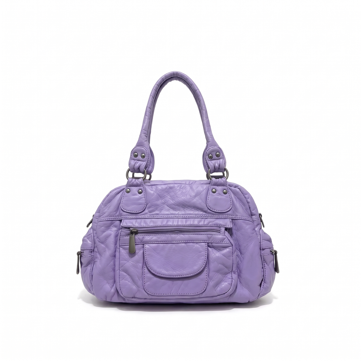 Women's Washed Faux Leather Bowling Bag in Lilac